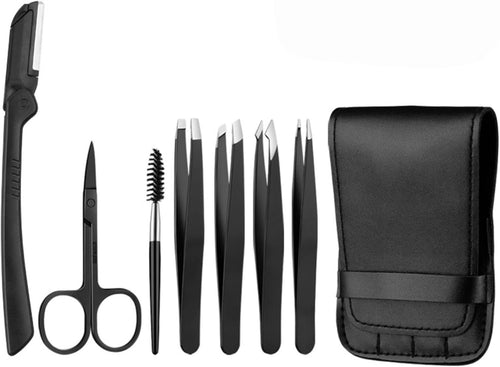 LONGCHANX Professional Eyebrow Grooming Kit for Men and Women, 7-Piece Eyebrow Trimming Kit Professional Eyebrow Grooming Set Stainless Steel Eyebrow Shaping Tools with Storage Bag