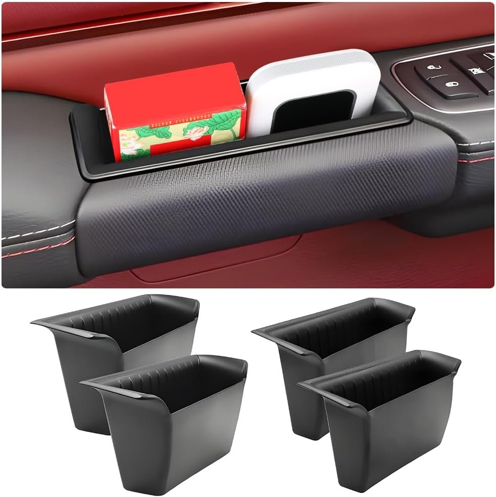 LUNQIN Car Door Side Storage Tray for Dodge RAM 1500 2019 2020 2021 2022 2023 2024 2025 RAM1500 Truck Pickup Auto Interior Accessories Front Armrest Insert Organizer Box Bag Vehicle Accessory