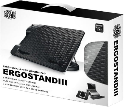Cooler Master ErgoStand III - Ergonomic Laptop Cooling Stand, 6 Adjustable Height Settings, 230mm Ultra Silent Fan with Speed Control, Metallic Mesh Plate - Supports Laptops & Tablets Up to 17"