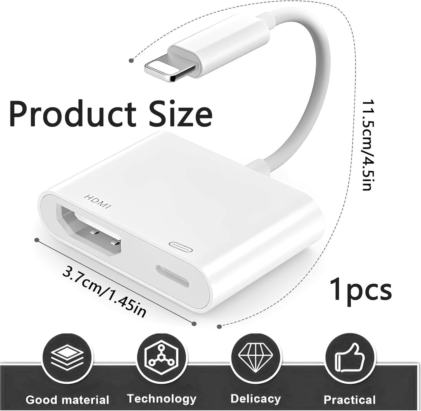 Lightning to HDMI Adaptor for Apple TV, 1 Pcs Cable for Apple Adapter to HDMI, 1080P Lightning for iPhone Digital AV Adapter, Video & Audio Sync Screen Converter for iPhone 14/13/12/11/X/XS