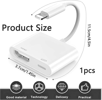 Lightning to HDMI Adaptor for Apple TV, 1 Pcs Cable for Apple Adapter to HDMI, 1080P Lightning for iPhone Digital AV Adapter, Video & Audio Sync Screen Converter for iPhone 14/13/12/11/X/XS