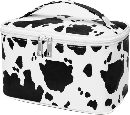 IMCUZUR Makeup Bag Organizer Travel Toiletry Bag for Women, Water-resistant Cosmetic Bag for Girls, Travel Make Up Bag for Accessories Cosmetics Toiletries, Cow, Tote