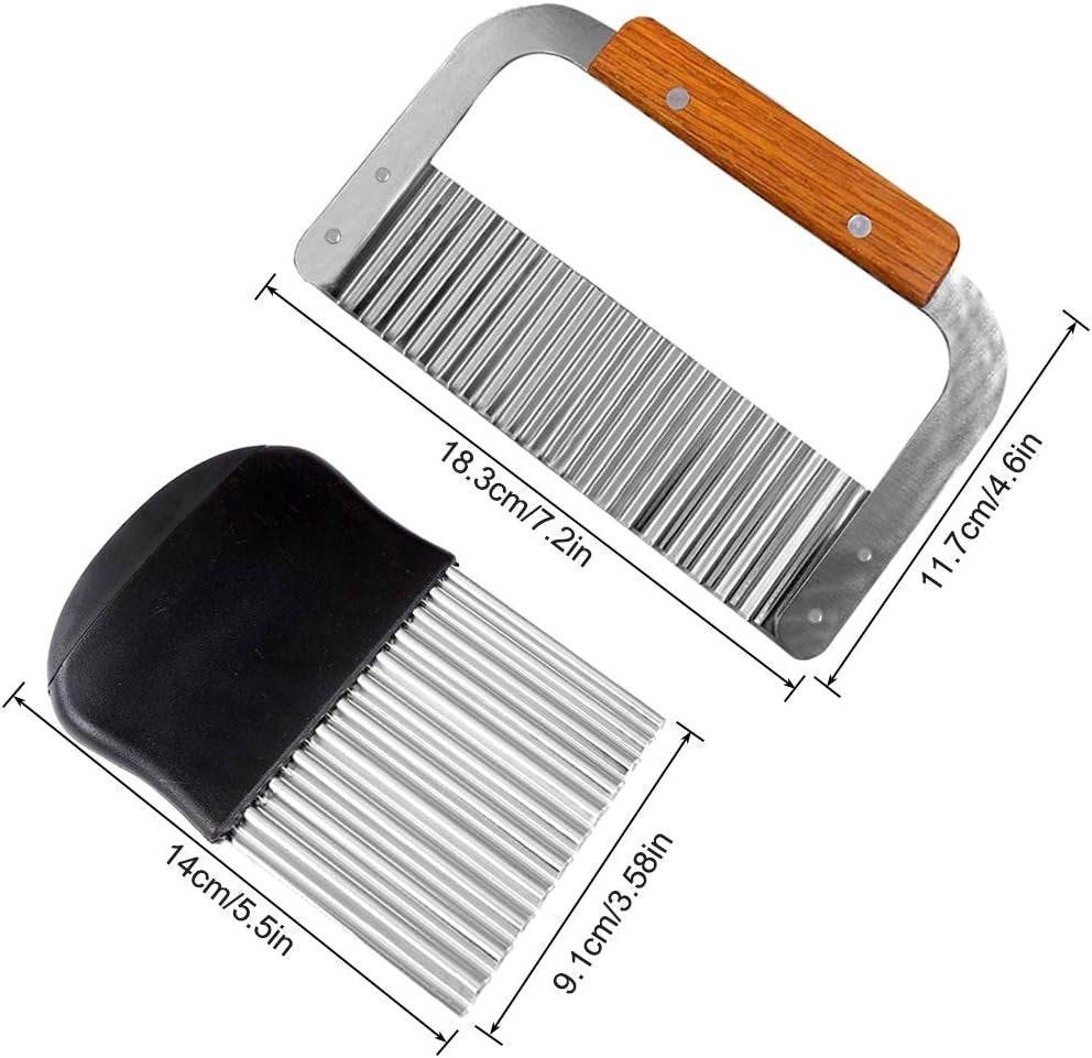 2 pcs Crinkle Choppers, FineGood 7.2" 5.5" French Fries Chips Chopping Knives, Stainless Steel Blade Slicers, Fruit Vegetable Salad Cutter Cutting Tool