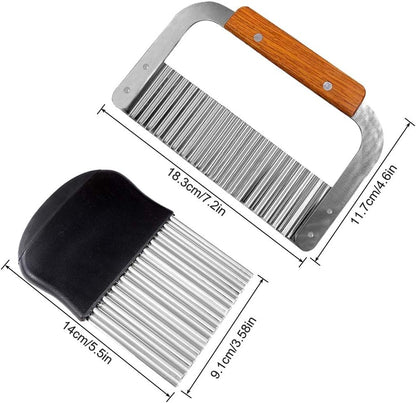 2 pcs Crinkle Choppers, FineGood 7.2" 5.5" French Fries Chips Chopping Knives, Stainless Steel Blade Slicers, Fruit Vegetable Salad Cutter Cutting Tool