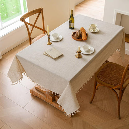 Anaado Cotton Linen Large Table Cloth for Dining Table 14 Seater, Table Cover Picnic Tabletop Decorations, Beige,60''x142''