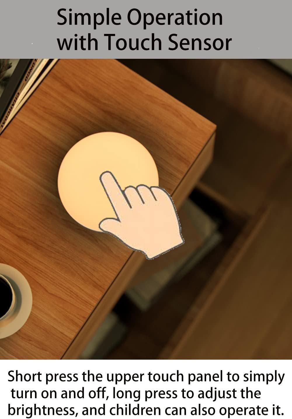 Night Light, Touch Lamp Bedside, Wireless Rechargeable LED Control Smart Bedside Table Lamp for Breastfeeding, Portable Baby Nursery Lamp, Eye Protection Indirect Lighting 2 Colors 5V