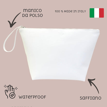 Pikla - Large Unisex Travel Beauty Case in Saffiano Made in Italy, Beauty Case for Men and Women, Hanging, Waterproof Necessary for Accessories and Make Up, Travel Cosmetic Organizer (Saffiano White),