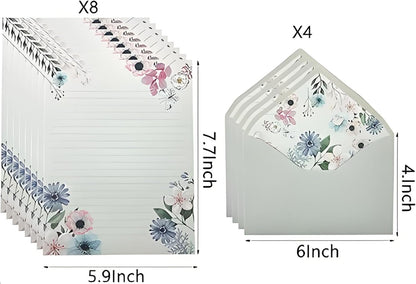 DxJ 72Pcs Stationary Letter Paper and Envelopes Set,48 Writing Stationery Paper 5.9X7.7Inch+24Pcs A6 Cute Envelopes 4x6Inch,Unique Flower Design Stationary Set for Writing Letters(H1)
