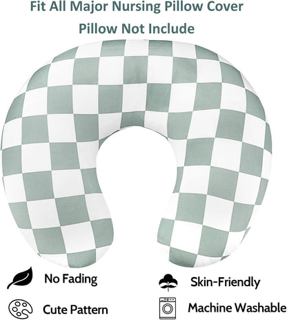 DILIMI Nursing Pillow Cover, Stretchy Removable Case for Breastfeeding Pillows, Ultra Soft Comfortable Slipcover for Baby Girl and Boy, Checkerboard Grid