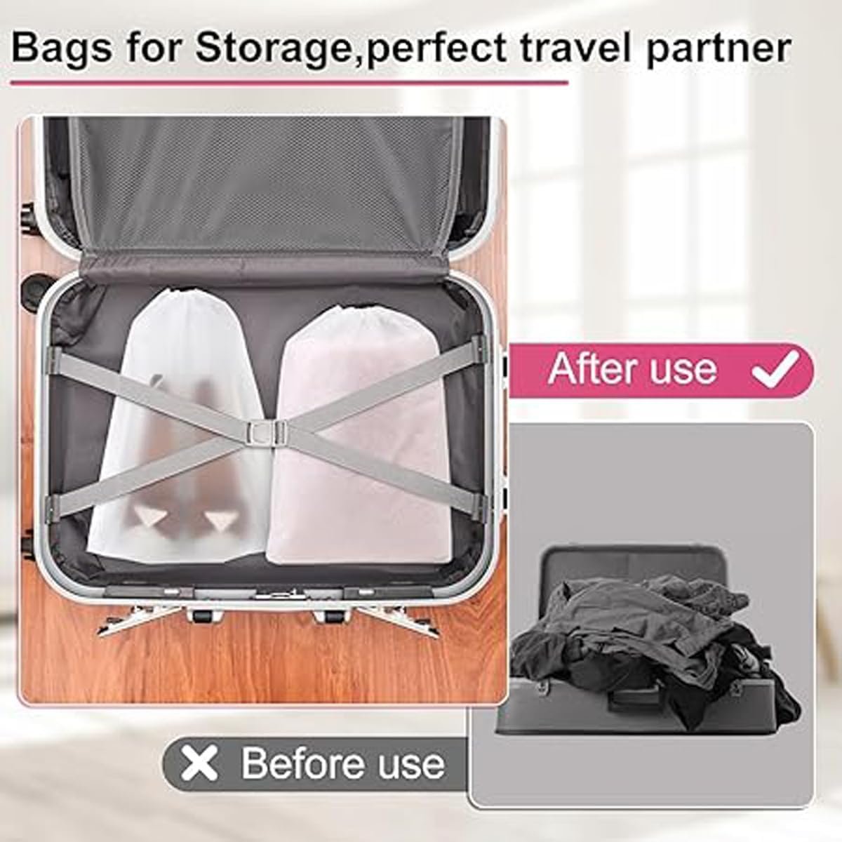 Syylibb 20-Pack Shoe Bags for Travel, 11.8" x 15.7" Waterproof Travel Shoe Bags for Packing,Large Travel Bag for Shoes, Storage Bags Travel Essentials Men for and Women (20) (20-Pack White)