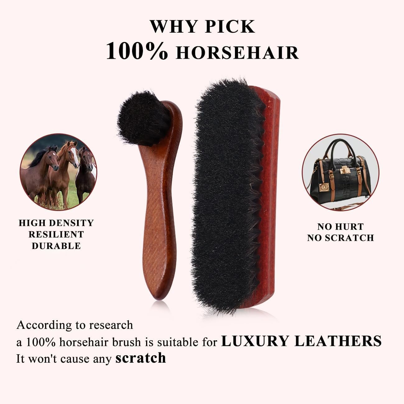 Horse Hair Shoe Brush Shoe Cleaning Brush Kit Horsehair Leather Boots Polish Shine Cleaner Brush Dauber Applicator (Black)