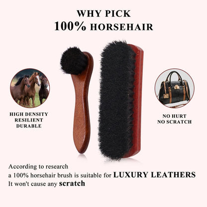 Horse Hair Shoe Brush Shoe Cleaning Brush Kit Horsehair Leather Boots Polish Shine Cleaner Brush Dauber Applicator (Black)