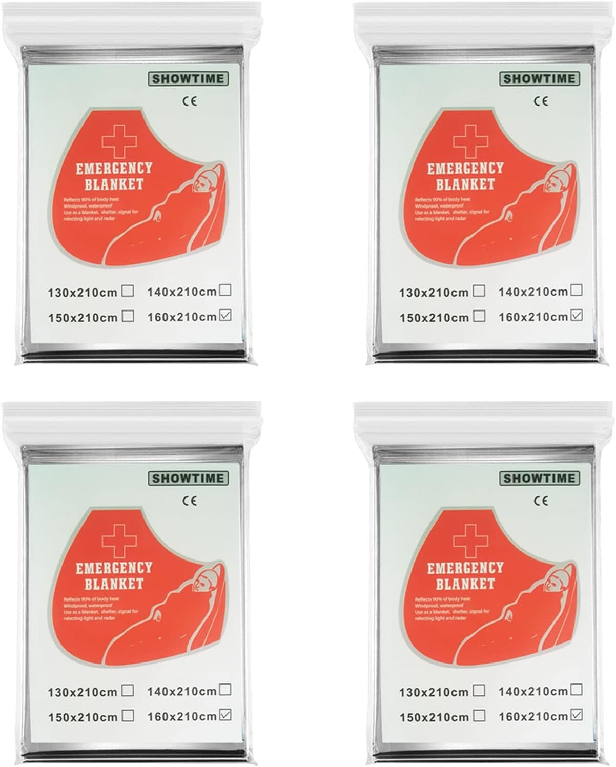 4 Pack Camping Emergency Blankets, 210 * 160cm Survival Thermal Blanket, Portable Emergency Foil Blanket to Keep Body Temperature Warm, First Aid Blanket for Survival Hiking, Camping