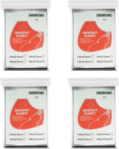 4 Pack Camping Emergency Blankets, 210 * 160cm Survival Thermal Blanket, Portable Emergency Foil Blanket to Keep Body Temperature Warm, First Aid Blanket for Survival Hiking, Camping