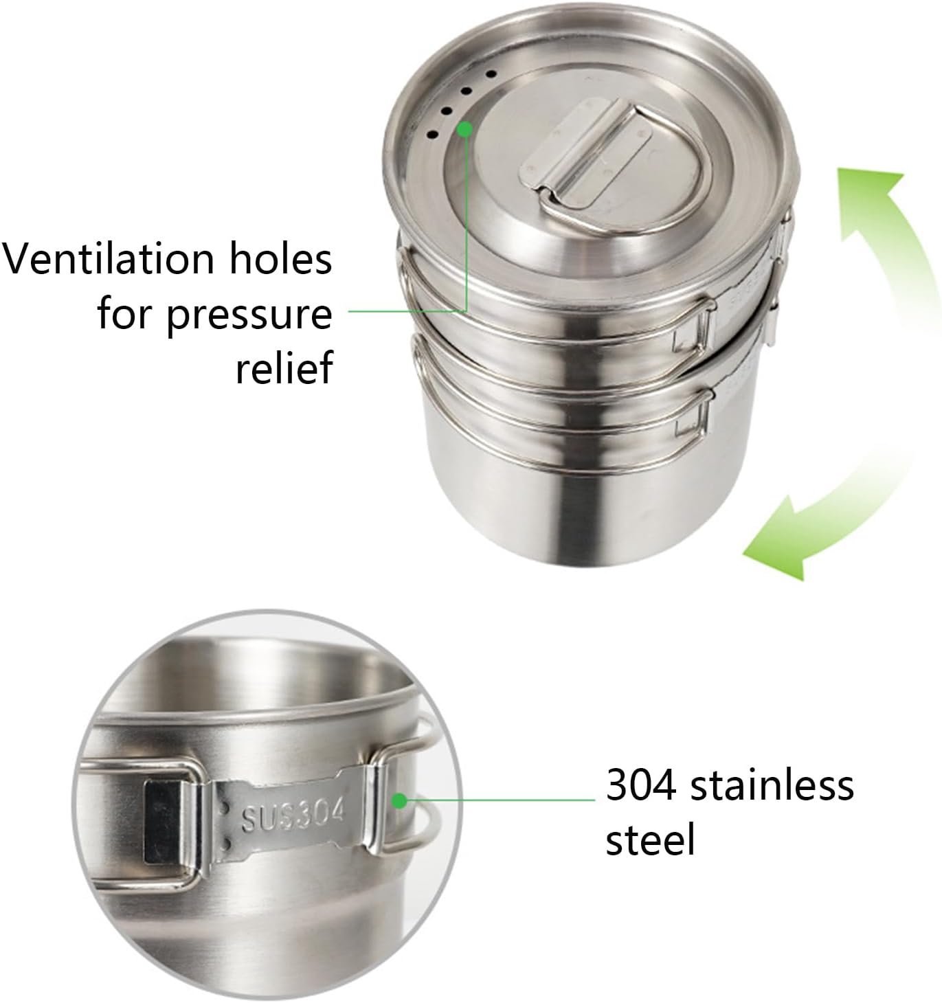 Camping Cookware, Stainless Steel Backpacking Cooking Set, Compact Folding Outdoor Cooking Gear, Heat-Resistant and Sturdy Pot Kit, Lightweight Travel-Friendly Design, 1000ml/700ml