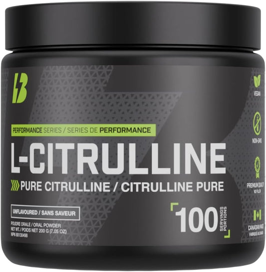 BULL Nutrition – L-Citrulline Powder, Nitric Oxide Booster and Pump Formula for Enhanced Circulation, Energy, & Muscle Recovery – Made in Canada – 100 Serving, 200 grams, Unflavoured