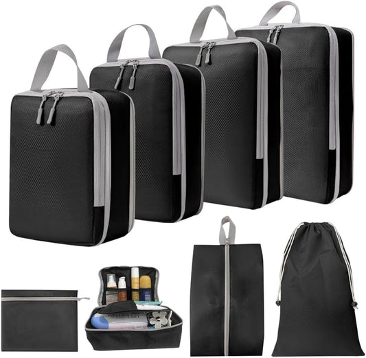 UniPro GOODS- Travel Bag Luggage Organizers 8 piece set- Compression Packing Cubes for Suitcases, Drawstring Pouch and Shoe Bag, Travel Accessories, More Lightweight and Durable