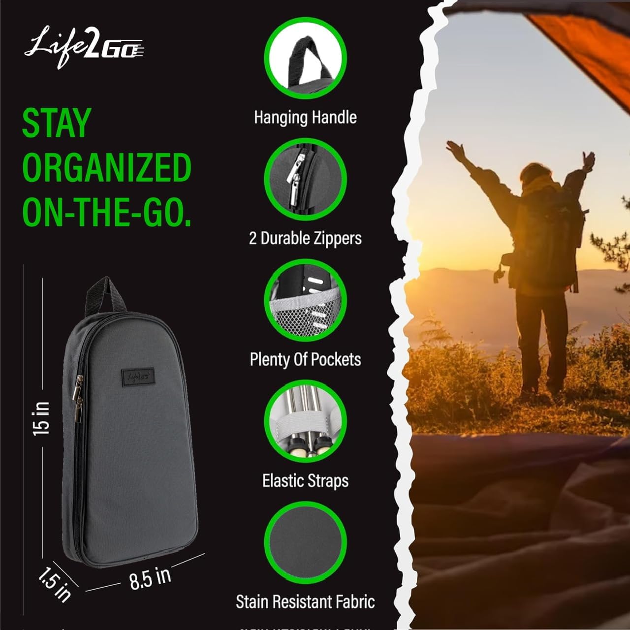 Life 2 Go Camp Cooking Utensil Set & Outdoor Kitchen Gear Cookware Kit, Portable Compact Carry Case for Camping, Hiking, Travel, BBQ Grilling Stainless Steel Accessories Spoon & Fork