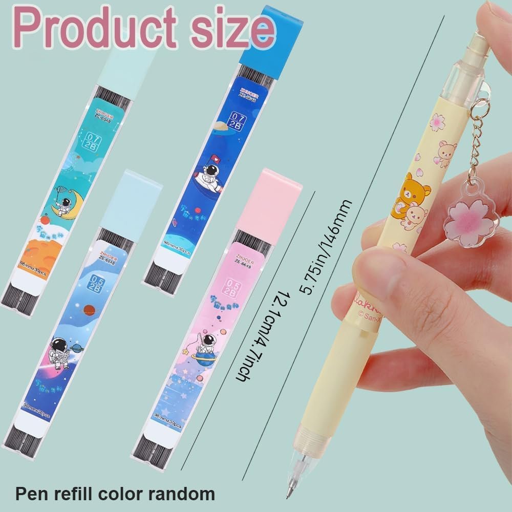 4Pcs Mechanical Pencil Set Cute Mechanical Pencil 0.5mm & 0.7mm Cartoon Bear Press Pen Writing Tool Kawaii Sakura 2B Automatic Pencils Soft Comfortable Grip for Writing Drawing Sketching