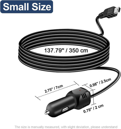Range Tour Dash Camera Car Charger, Mini USB and Micro USB Interfaces, Driving Recorders Power Cord Universal Car Adapter Power Cord 3.5m/11.5ft 12V/24V to DC5V 2A(I Interface)