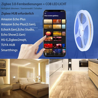 YSRSAI ZigBee COB LED Strip Smart Dimmable Kit for Working with ZigBee 3.0 HuB Bridge, Tuya, Z2MQTT, Echo Plus for APP/Alexa Voice Control Light Strips Ambiance Lighting... (Cool White