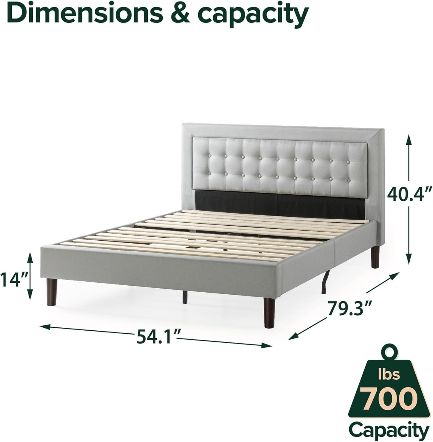 Zinus Dachelle Upholstered Platform Bed Frame / Mattress Foundation / Wood Slat Support / No Box Spring Needed / Easy Assembly, Full
