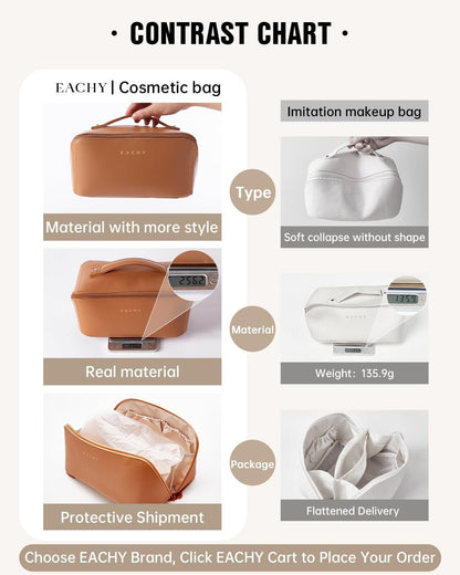 EACHY Travel Makeup Bag, Large Capacity Cosmetic Bags for Women, Waterproof Portable Pouch Open Flat Toiletry Bag