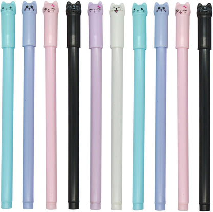 Maydahui 12PCS Cat Rollerball Pens Cute Cartoon Kitty Animal Pen Black Gel Ink for Cats Lovers Stationery School Supplies
