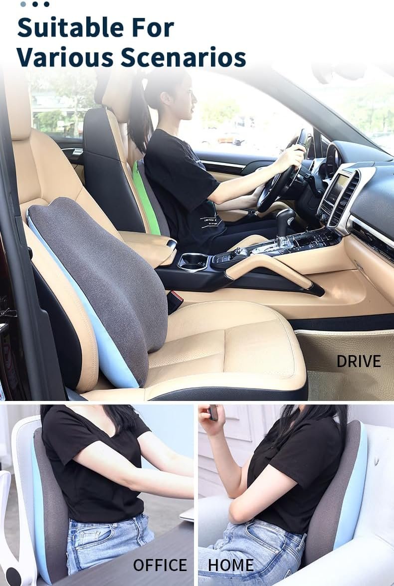 QUMOX Lumbar Support Pillow, Memory Foam Back Cushion Backrest for Car Seat, Office Chair, Computer Chair, Wheelchair and Recliner Ergonomic Design (Green)