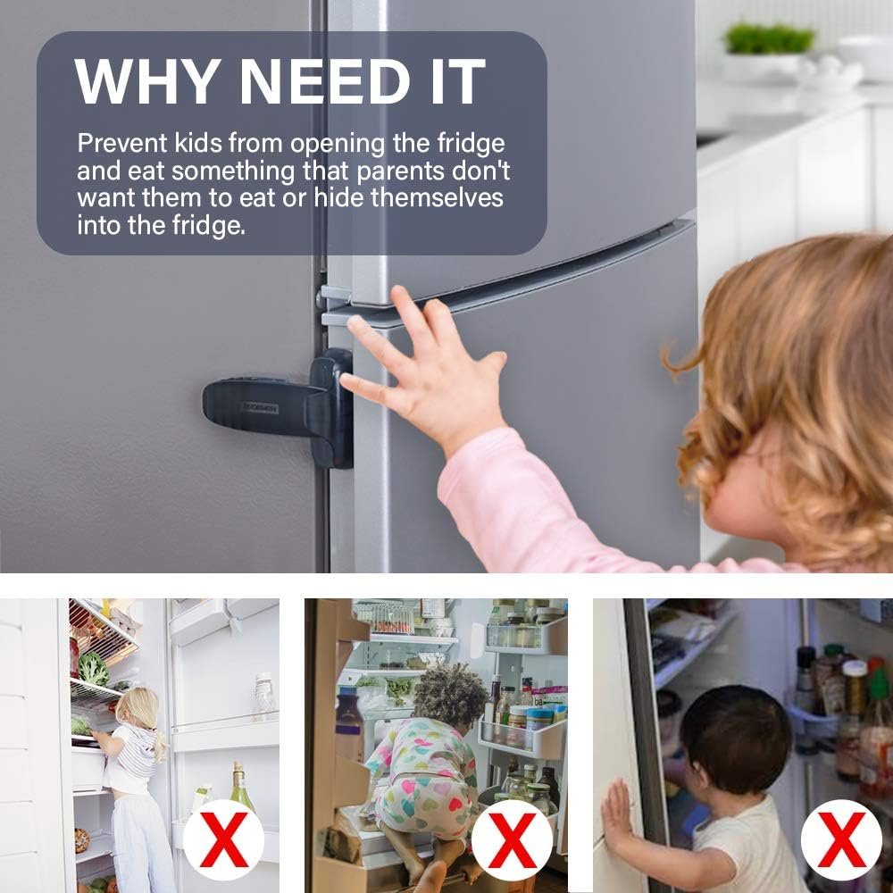 EUDEMON Home Refrigerator Fridge Freezer Door Lock Latch Catch Toddler Kids Child Baby Safety Lock Easy to Install and no Tools Need or Drill