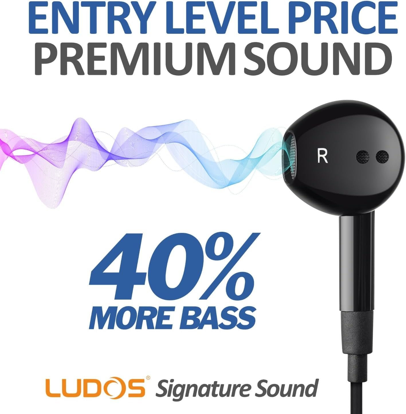 LUDOS FEROX Wired Earbuds in-Ear Headphones, Earphones with Microphone, 5 Years Warranty, Noise Isolation Corded for 3.5mm Jack Ear Buds for iPhone, iPad, Samsung, Computer, Laptop, Gaming, Sports