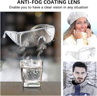 6 Pairs Clear Safety Glasses Over Eyeglasses Goggles Clear Glasses Anti- Fog/Scratch Eye Protection Polycarbonate Protective Eyewear Safety Goggles For Shooting, Lab, Outdoor, Workplaces