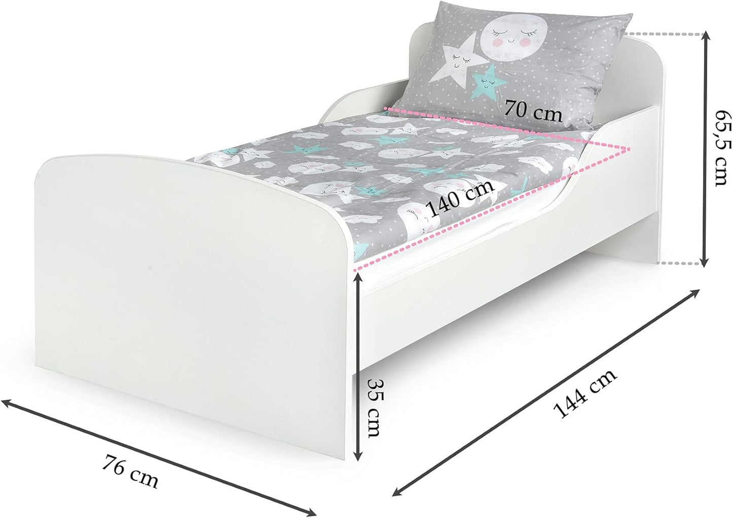 leomark Wooden Children's Bed - Lovely Unicorn - Cot Bed with Mattress, Children's Furniture, Slatted Base, Sleeping Space 140 x 70 cm, UV Footprint