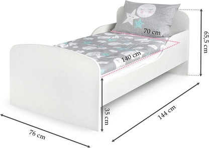 leomark Wooden Children's Bed - Lovely Unicorn - Cot Bed with Mattress, Children's Furniture, Slatted Base, Sleeping Space 140 x 70 cm, UV Footprint