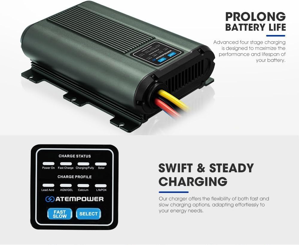 ATEM POWER 60A DC to DC Battery Charger with Anderson Plug Solar Input MPPT for AGM, Gel, Calcium, Lead Acid, LiFePO4 Batteries of 4WDs, RVs, Campers, Trailers Multi-Protection On-Board Charger