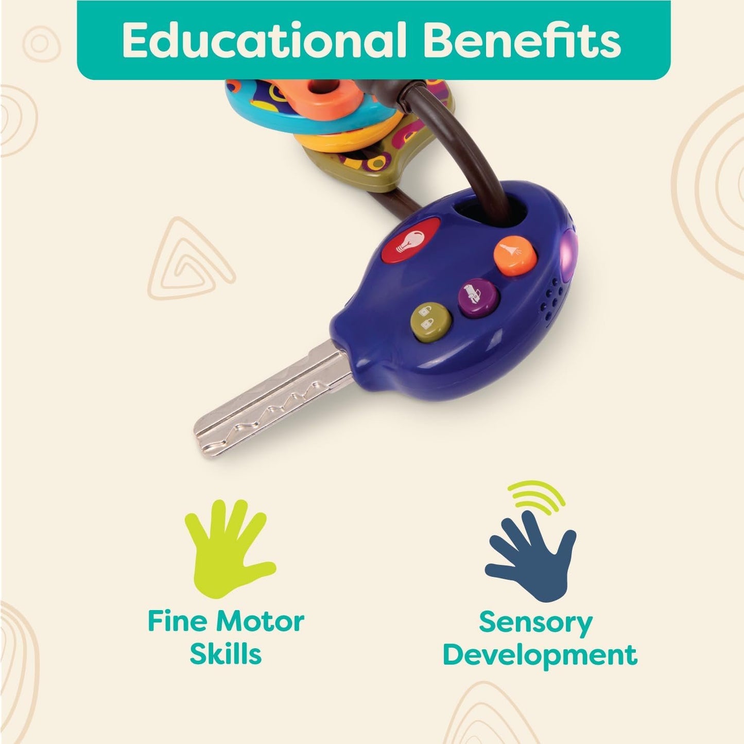 B. toys- LucKeys - Blue- Pretend Play Toy Car Keys – Key Fob with Lights & Sounds – Interactive Baby Toy – Pretend Keys for Babies, Toddlers – 10 Months +