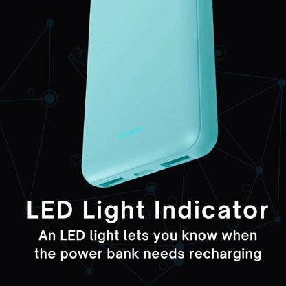 Laser 5000mAh Powerbank Dual USB-A, USB C Charger Ports, 118g Portable Charger, LED Display, 10W, 3-in-1 Cable, Compatible for iPhone15/14/13/12/Pro Max, Samsung, iPad, Apple Watch, Tablet - Aqua