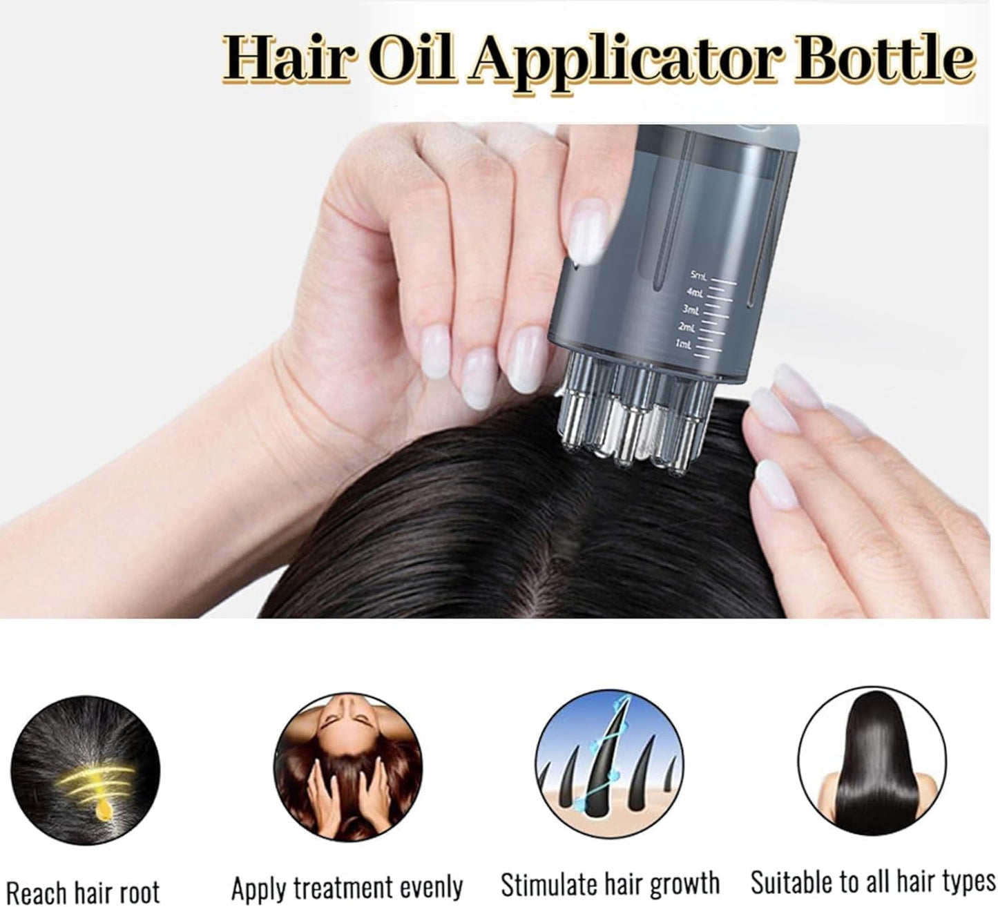 SAHENITEANA Scalp Applicator Comb and Massager - Portable Hair Oil Bottle for Growth Care (White)