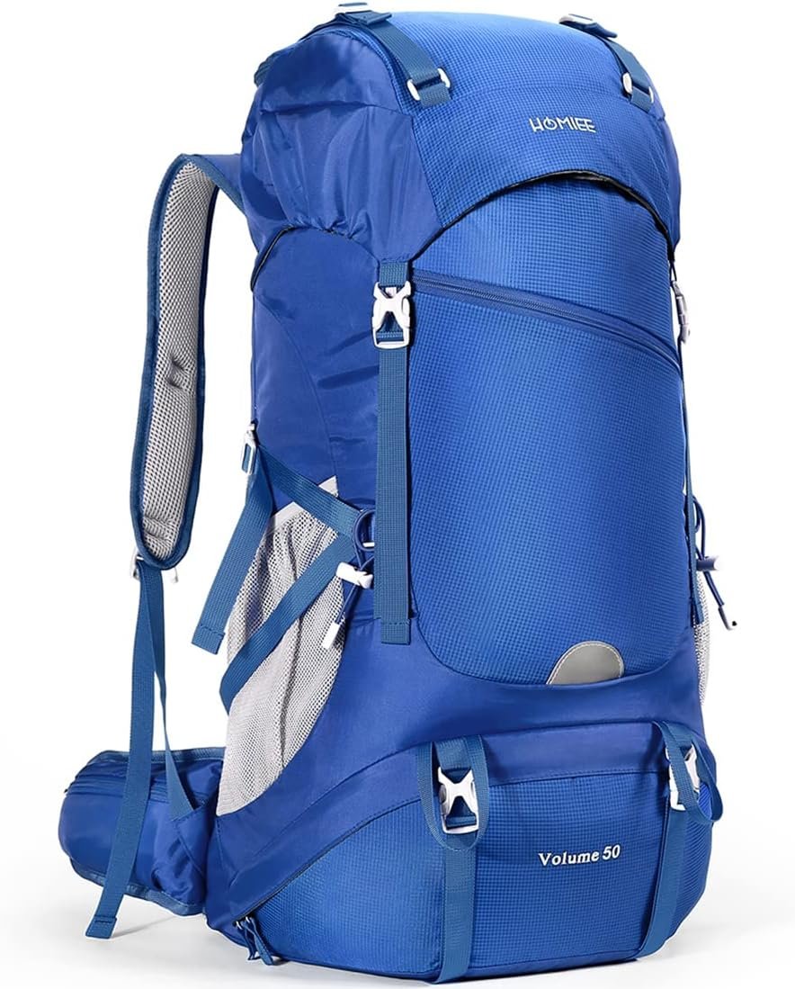 HOMIEE 50-60L Hiking Travel Camping Backpack for, Waterproof Lightweight Daypack with Rain Cover for Camping Touring