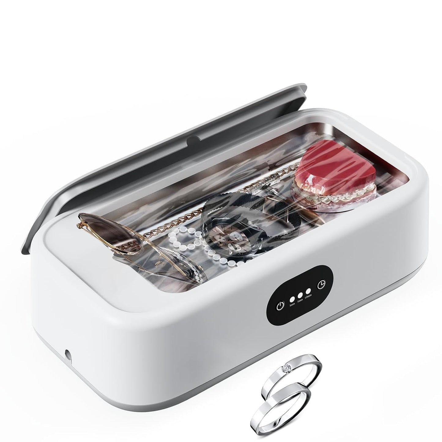 Olubfdh Ultrasonic Cleaner 640ml, 49000Hz Ultrasonic Washing Machine with 3 Time Modes, Ultrasonic Cleaning for Jewellery, Glasses, Watches, Rings, Necklaces, Dental/Dental Prostheses, Razors