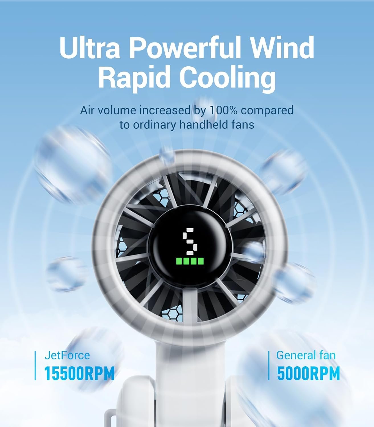 Diveblues Portable Handheld Turbo Fan, 5 Gear Wind, Battery Operated, Up to 12 Working Hours, 3 IN 1 Hand Fan with Air Turbo Tech Cooling Fan for Outdoor Activities, Travel, Working