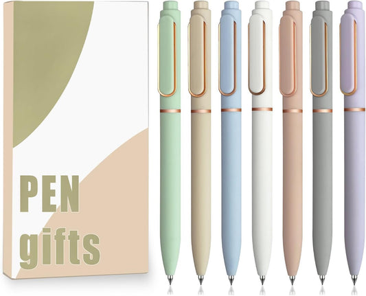 Retractable Gel Pens,7 Pcs 0.5mm Japanese Black Ink Fine Point Morandi Pens for Writing Smooth,Cute Office School Supplies Stationery Gifts for Women Men Stocking Stuffers (Style B)