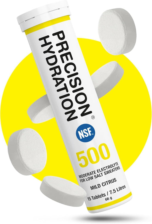 Precision Hydration Lite Electrolyte Drink - Multi Strength Effervescent Hydration Tablets - Low Calorie, Gluten Free, Vegan/Vegetarian Friendly, NSF (1 Tube, 500mg/L - Yellow Tube)