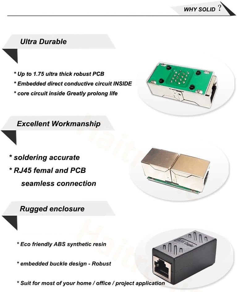 Haitronic 2 Pack RJ45 Coupler ethernet Cable Coupler LAN Connector Inline Cat7/Cat6/Cat5e Ethernet Cable Extender Adapter Female to Female