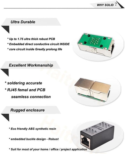 Haitronic 2 Pack RJ45 Coupler ethernet Cable Coupler LAN Connector Inline Cat7/Cat6/Cat5e Ethernet Cable Extender Adapter Female to Female
