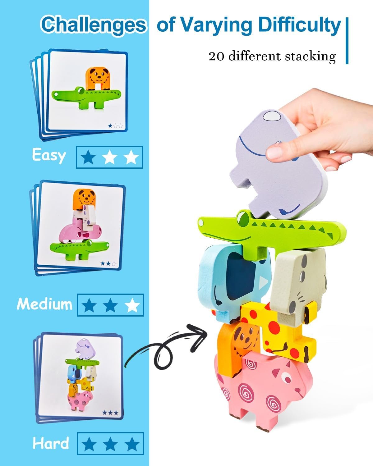 OSLINE Montessori Educational Toys for 1 2 3 Year Old Girl Boy Toys,Wooden Stacking Building Kids Learning Toys,Animals Balance Puzzles Toys,Toddler Birthday Easter Gifts for 1-5 Year Old Girls Boys