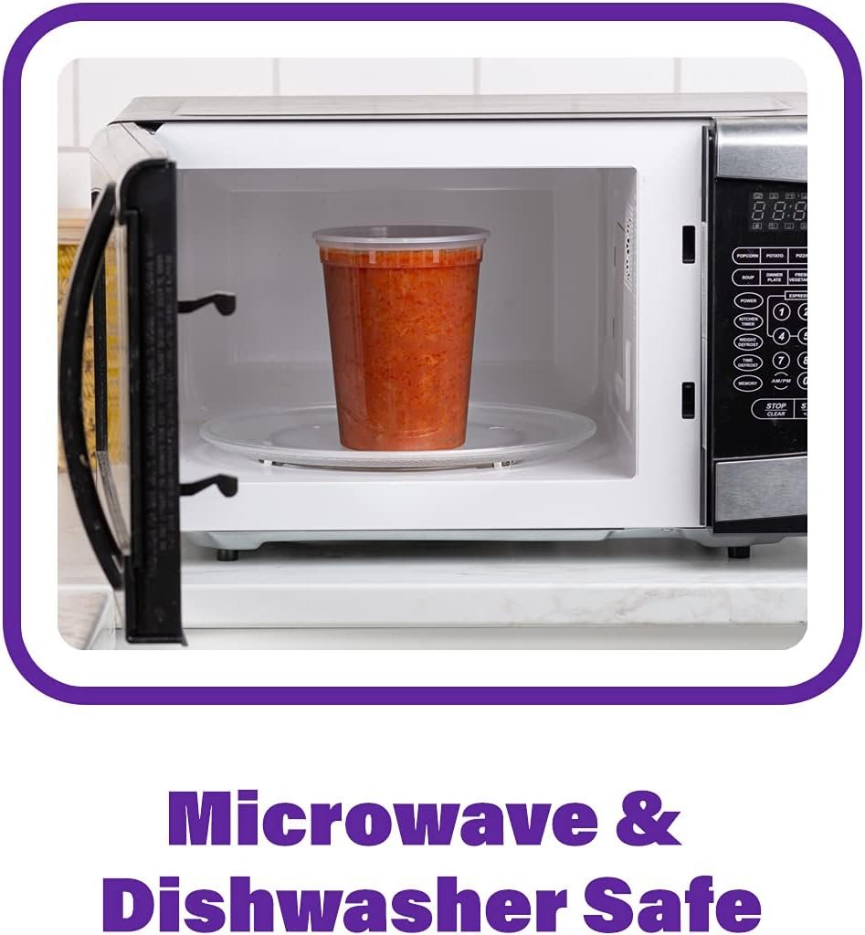 [24 Sets - 32 oz.] Plastic Deli Food Storage Containers with Airtight Lids