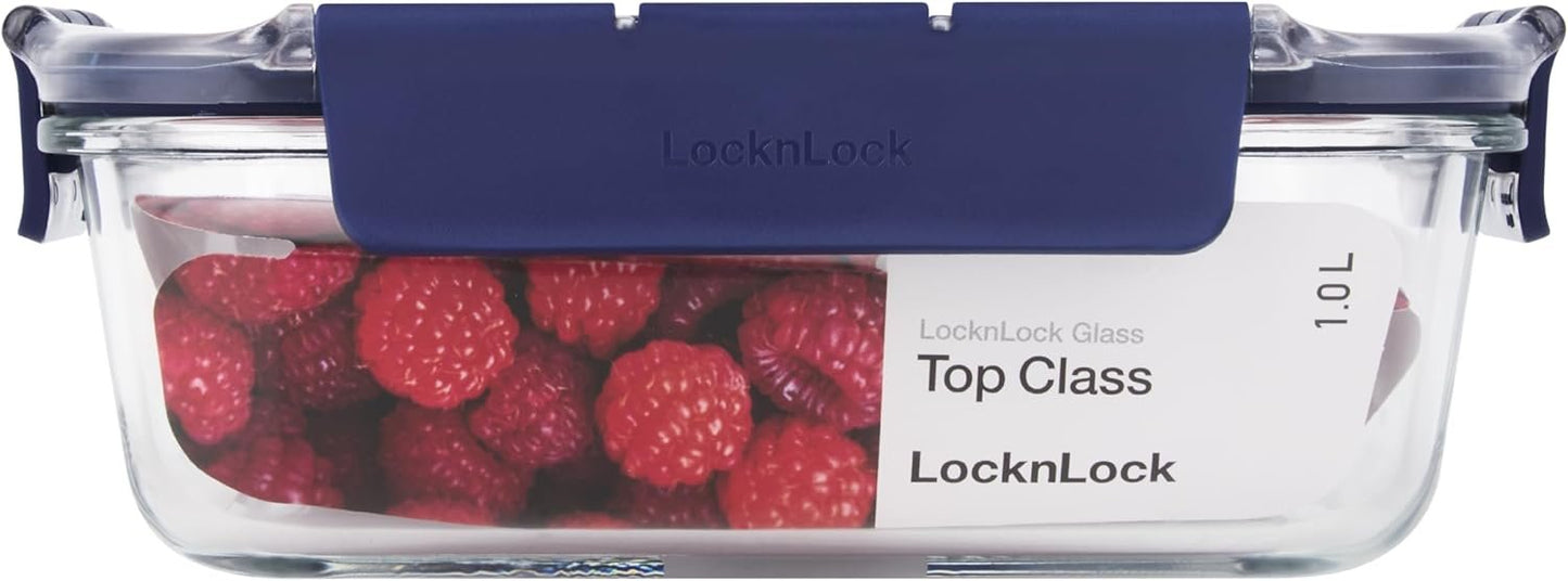 LocknLock Top Class Glass with Tritan Lid Rectangular - 1L | Borosilicate Glass | Airtight & Leak-Proof | Microwave, Oven & Freezer Safe | Heat Resistant up to 400Â°C | Meal Prep & Food Storage