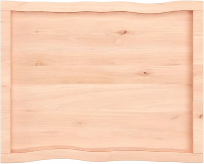 Solid Oak Tabletop 80 x 60 cm, Unfinished Live Edge Replacement for Kitchen Coffee Table, Dining Table, Desk, Durable Wood Surface for Home and Office