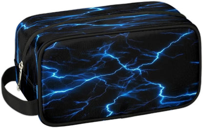 Blue Lightning Bolt Hanging Toiletry Bag,Travel Hygiene Kits for Boys Mens,Waterproof Makeup Carry-on Bags,Cosmetic Bag,TSA Approved Shave Dopp Kit for Toiletries Shower Bathroom Accessories Gifts,